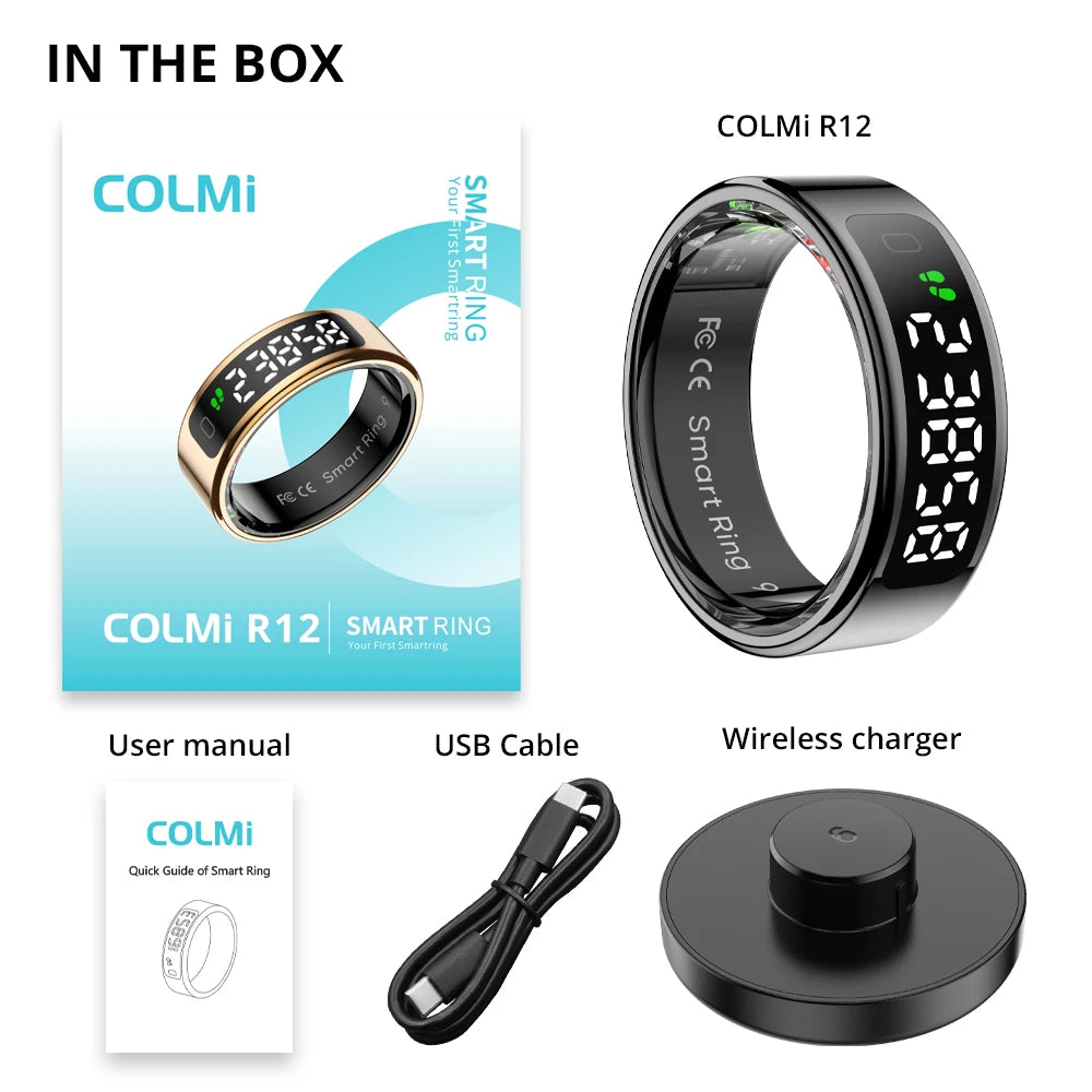 Anillo inteligente COLMI R12 con pantalla táctil, administrador de salud, carga inalámbrica, resistente al agua de 5 ATM